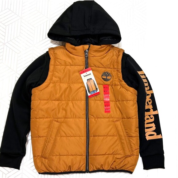 NWT Timberland Boys Size M 10-12 Hooded Hybrid Puffer Jacket y - Picture 1 of 12